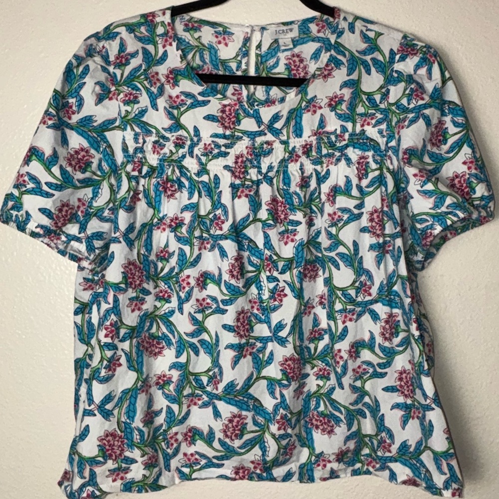 J. Crew Puff-sleeve Top Women's Size Large in Pink/blue floral Print 100% cotton - Picture 11 of 16